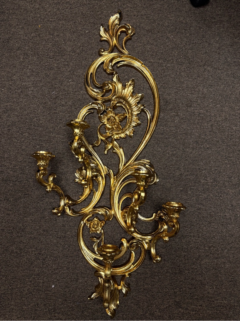 Vtg 1968 Syroco Gold 5 Arm Wall Sconce Ornate Hollywood Regency 4049 35"